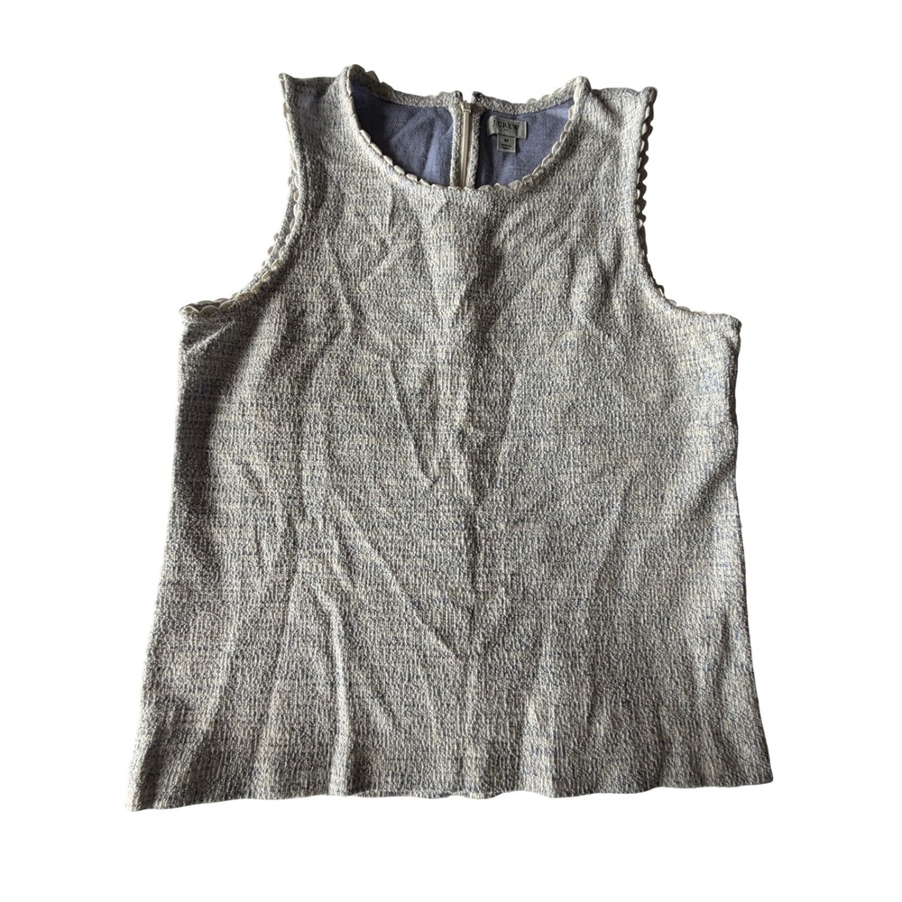 J.Crew Women Blue White Tweed Sleeveless Shell Top Scallop Trim Size M‎